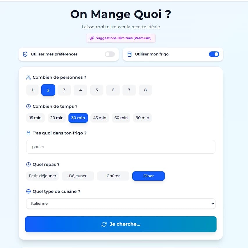 Génération de recettes en cours